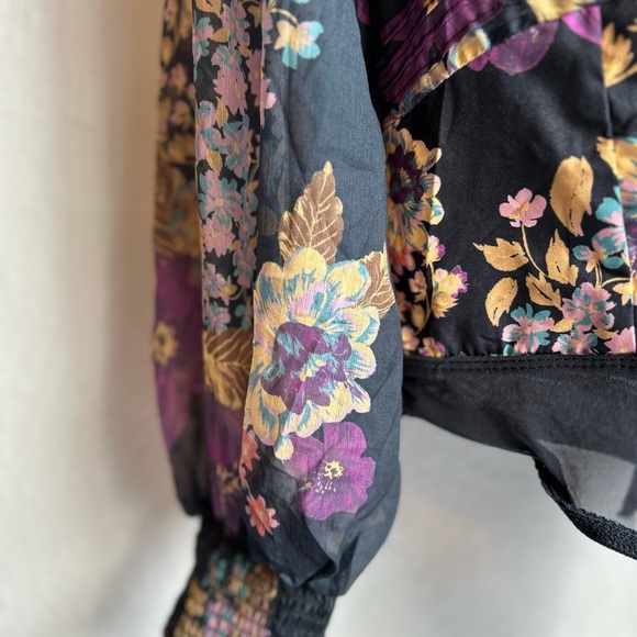 FP Intimately Floral Print Black Noir long sleeve Bodysuit Size S - Picture 6 of 12